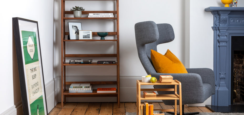 Agnes Shelving Unit in a home library corner