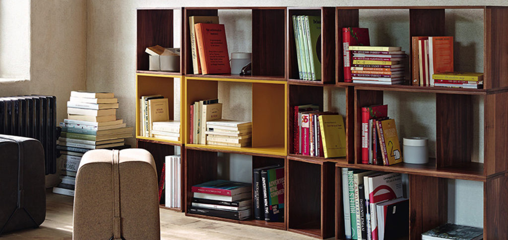 The Cuts Shelving Module in a home library | Image courtesy of Ligne Roset